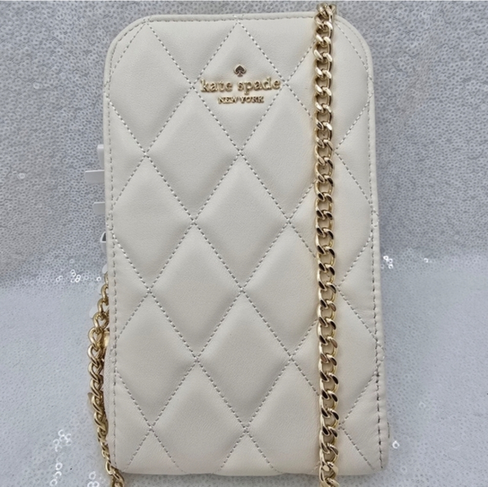 KATE SPADE NEW YORK CAREY QUILTED LEATHER PHONE CROSSBODY LUXURIOUS NEUTRAL